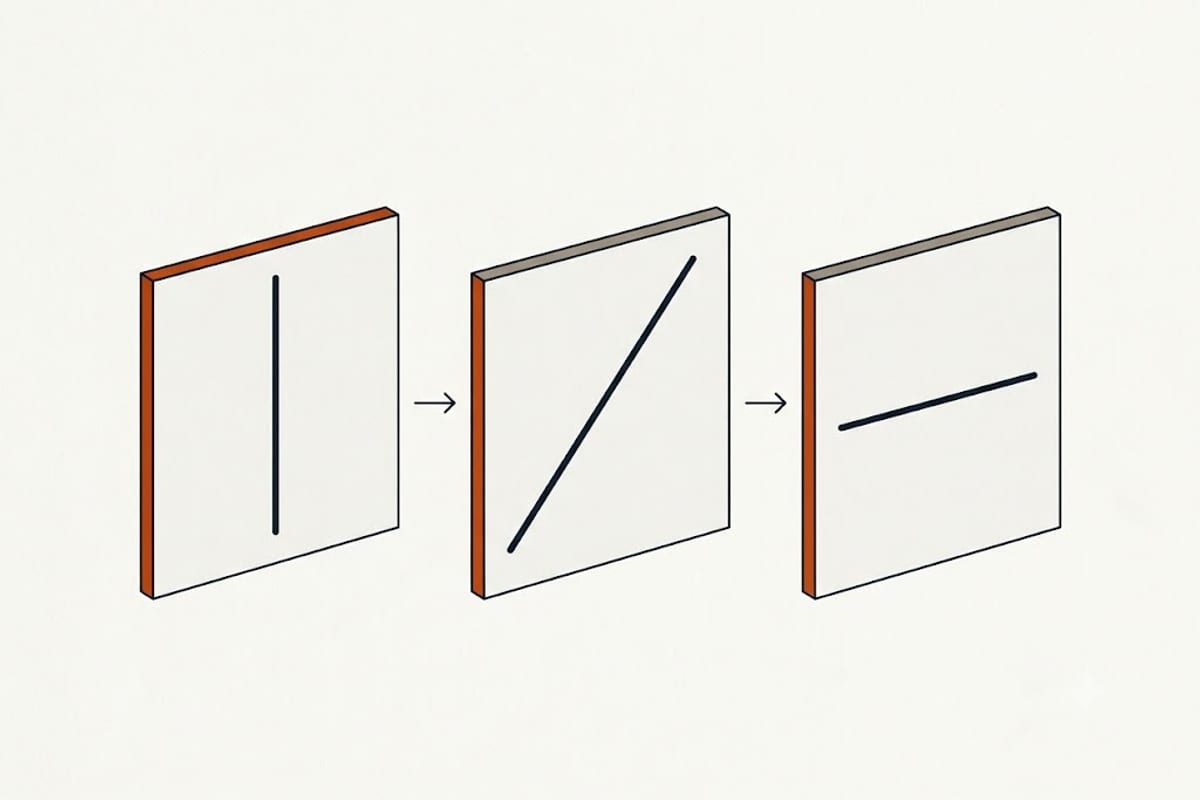 Vertical, diagonal and horizontal cracks